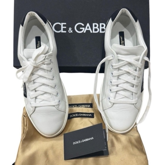 DOLCE & GABBANA Logo White Black Leather Low Top Sneakers Portofino Sneakers 37 - Picture 3 of 15